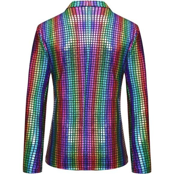 Men's 2 Piece Disco Sets Shiny Jacket and Pants Metallic Sequin Suits - Picture 2 of 14